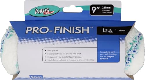 Axus Decor Pro-Finish-Roller, langflorige Farbrollerhülse (blaue Serie), ultrafeines Finish, langer Flor für professionelle und DIY-Projekte, ideal für unebene Wände und Decken, 230 mm, 44 mm Kern von Axus Décor