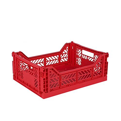 Ay-Kasa AYKASA Faltbare Aufbewahrungsbehälter, Kunststoffkiste zur Aufbewahrung, faltbare Kiste, stapelbare Box (mittelgroß, rot) von Ay-Kasa