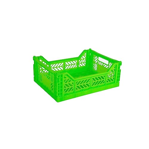 Ay-Kasa Klappkiste, stabile Faltkiste aus Kunststoff, stapelbar, Neon Green, Midi (40x30x14cm) von AYKASA