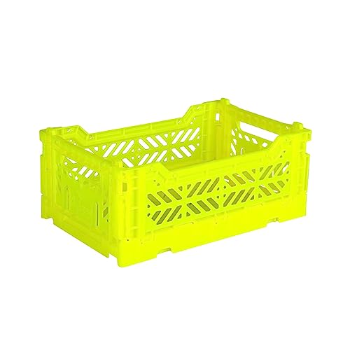 Ay-Kasa Klappkiste, stabile Faltkiste aus Kunststoff, stapelbar, Neon Yellow, Mini (27x17x11cm) von Ay-Kasa
