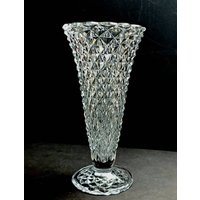 Mid 20Th Century Art Deco Stil Kristall Vase Mit Diamantschliff von AyCarambaGifts