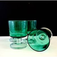 Mid Century Modern Cristal D'arques - Durand Cavalier Green Crysta Frenchl Cocktail/Weinglas Set 4 von AyCarambaGifts