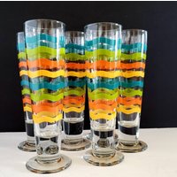 Vintage Helle Bunte Fiesta Gebändert Stockholm Stil Pilsner Glas Set/6 von AyCarambaGifts