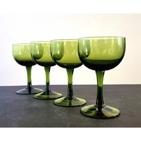 Vintage Sasaki Romance Green Liqour Cocktailglas Set/4 von AyCarambaGifts