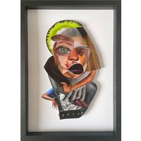 Mixed Media Collage Kunst Mit Rahmen - Punk 2021 Original 3D Einzigartige Menschliche Figur Objektkunst Unikat von AyaUdagawaArtShop