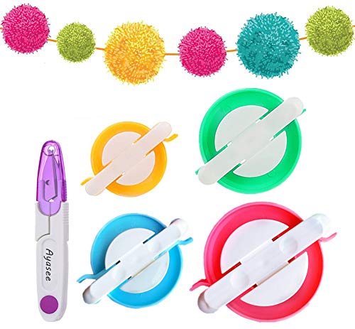 Pompom Maker, 4 Größen Pom Pom Maker für Fluff Ball Weaver Needle Craft DIY Wolle Stricken Craft Tool Set Dekoration + 1PS Schere (5) von Ayasee