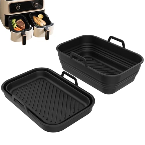 Airfryer Zubehör für Ninja Foodi Max Dual Zone AF400EU (2 Stück), Collapsible Silikonform für Heißluftfritteuse, AF400EU Silikonform Airfryer, Silikoneinsatz Air Fryer Accessories, Wiederverwendbar von Ayciep