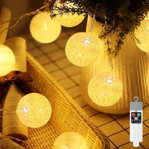 Ayciep Baumwollkugeln Lichterkette, Wiederaufladbare Batterie mit Controller, 3M 20LED Cotton Balls Lichterkette Batterie, 8 Modi | Warmweiß | Timing-Funktion | Innen/Außen Ayciep Baumwollkugeln Lichterkette, Wiederaufladbare Batterie mit Controller, 3M 20LED Cotton Balls Lichterkette Batterie, 8 Modi | Warmweiß | Timing-Funktion | Innen/Außen von Ayciep