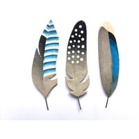 Feder Wandkunst, 3Er Set Federn Wanddekor, Wandbehang, Blue Jay Feather von AyeBarDesigns