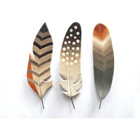 Feder Wandkunst, 3Er Set Federn Wanddekor, Wandbehang, Erdtöne Wandkunst von AyeBarDesigns