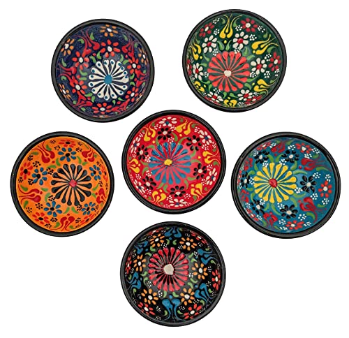 Ayennur Dekorative türkische Keramik-Schüssel-Set mit 6 Servieren, handgefertigt (8 cm - 8 cm), 70,9 g, mehrfarbige Dip-Finger, kleine Servierschalen (Multi 5) von Ayennur