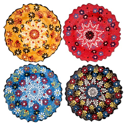 Ayennur Türkische Deko-Teller, Set mit 18 cm, mehrfarbig, handgefertigt, Keramik, Ornament für Zuhause und Büro, Wanddekorationen (Set 4 groß) von Ayennur
