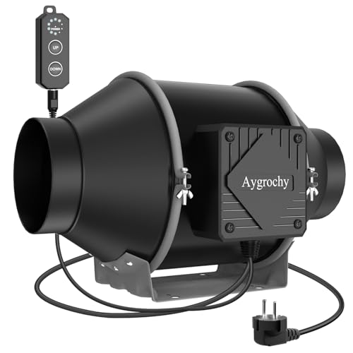 Aygrochy PWM Regelbar Rohrventilator 100mm 363m³/h, EC Motor Rauchabzug Abluftventilator, Inline rohrlüfter für Belüftung und Abluftgebläse. von Aygrochy