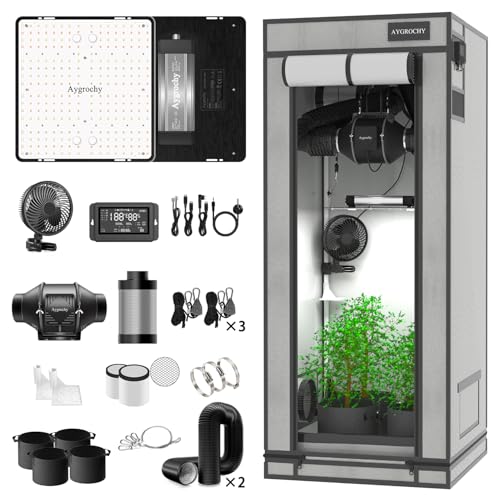 Aygrochy Advanced Grow System Pflanzen Set mit Central Integrated Controller. Automatischer Belüftung Zirkulationsplan, Vollspektrum-LED-Wachstumslampe 100W, 60 x 60 x 160 cm große Wachstumsbox. von Aygrochy