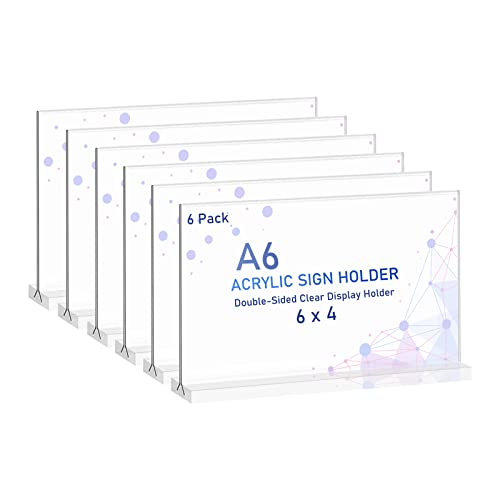 Ayifan Acryl Aufsteller A6, 6 Stück Tischaufsteller A6 mit Holz Sockelboden,horizontaler Tischschild-Halter, Display-Ständer doppelseitig, Tischplatte, Fotos, Menüs(10.2x15.2 cm) von Ayifan