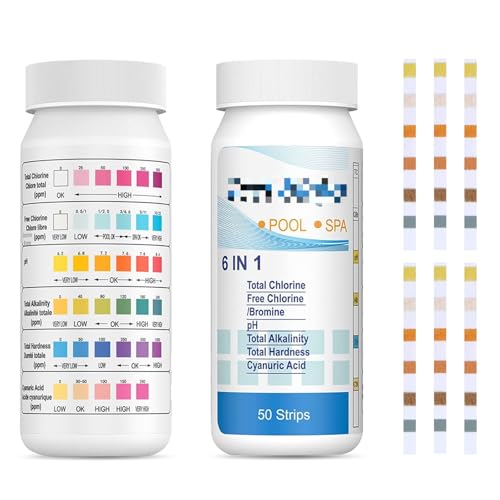 Ayizhiniu 100pcs Wasser Teststreifen, 6 in 1 Pool Teststreifen, Aquarium Teststreifen, Wassertester für Pools, Teststreifen Pool PH und Chlor, Gilt für Trinkwasser, Aquarien, Schwimmbäder von Ayizhiniu