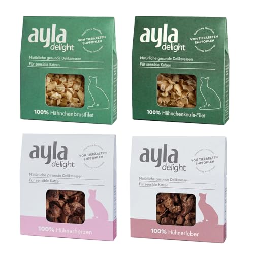 AYLA Premium Gefriergetrocknetes | 5X Bundle Proteinreiches Katzenleckerlis | Vital-Booster für Fell & Muskulatur | Für Kitten & Erwachsene Katzen (140g, Hähnchengeschmacksrichtungen-Mix) von AYLA