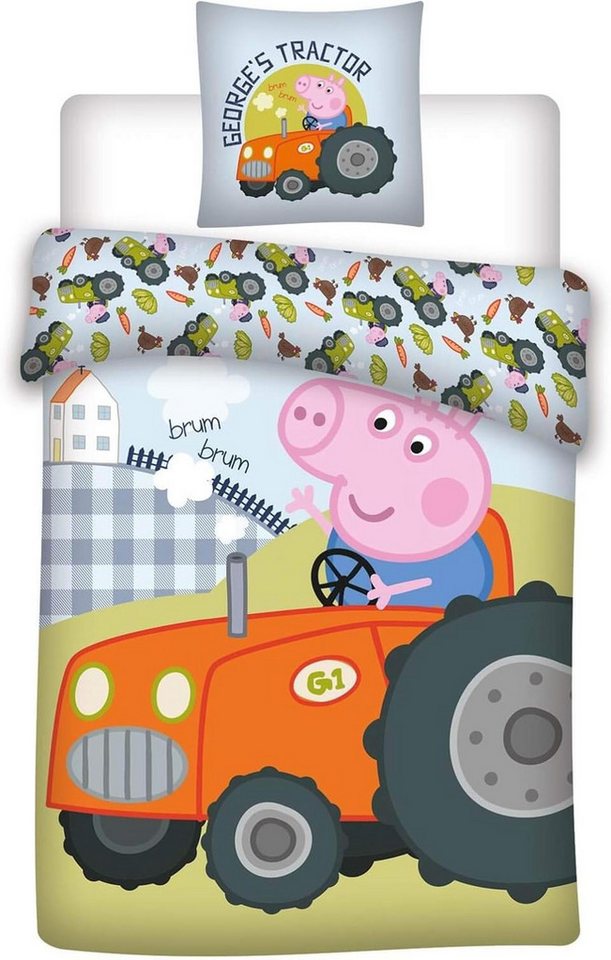 Aymax sprl Kinderbettwäsche Bettwäsche Peppa Pig Georges Trak. wendbar 100x135cm 100% BW von Aymax sprl
