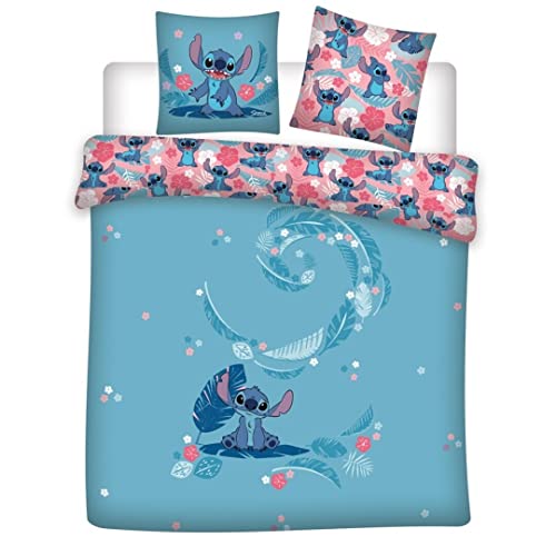 Aymax Bettwäsche für Doppelbett, Lilo und Stitch, aus Flanell, 100% Baumwolle, wendbar, 240 x 220 cm + 2 Kopfkissenbezüge 65 x 65 cm von Aymax