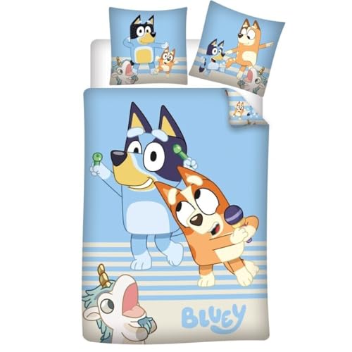 Aymax Bluey & Bingo Bettwäsche 2-TLG. Set – 135-140x200 cm & 65x65 cm – 100% Baumwolle von Aymax