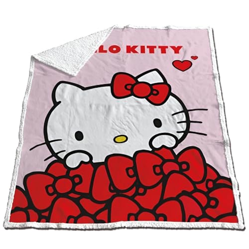 Aymax Hello Kitty XL Kuscheldecke (130 × 170 cm) – Offizielles Lizenzprodukt – Flauschiges Coral‑Fleece mit Sherpa‑Rückseite – Rosa/Weiß von Aymax