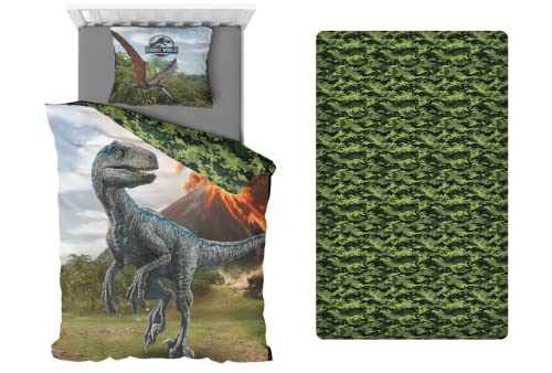 Aymax Jurassic World 3er-Pack Kinder Bettwäsche-Set, Bettbezug + Kissenbezug + Spannbettlaken 90 x 190 cm von Aymax