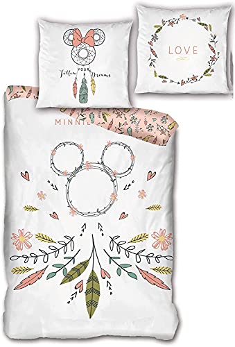 Aymax Wende Bettwäsche-Set Disney Minnie Mouse Dreamcatcher 135 x 200 cm 80 x 80 cm 100% Baumwolle Linon Minnie Maus Traumfänger Boho von Aymax