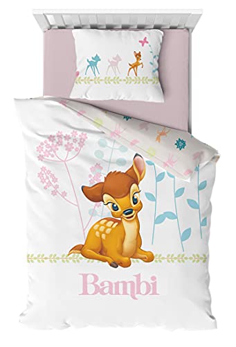 Bettwäsche Disney Bambi, 100% Baumwolle, für Kinderbett oder Junior, Bettbezug 100 x 140 cm + Kissenbezug 40 x 60 cm von Aymax