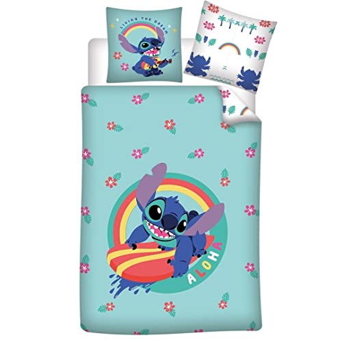 Bettwäsche Disney Stitch Aloha, 100% Baumwolle, Bettbezug 140 x 200 cm und Kissenbezug 65 x 65 cm von Aymax