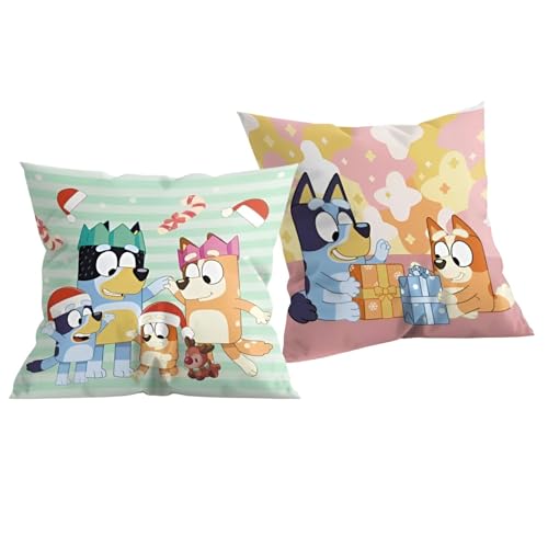 Bluey & Bingo X-Mas Dekokissen (40 × 40 cm) – 2er-Set – Offizieller Lizenzartikel – 100% Polyester – Beidseitiger Weihnachtsdruck von Aymax