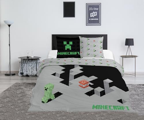 Minecraft Bettwäsche-Set für Doppelbett, wendbar, 240 x 220 cm + 2 Kopfkissenbezüge 65 x 65 cm, Polycotton von Aymax