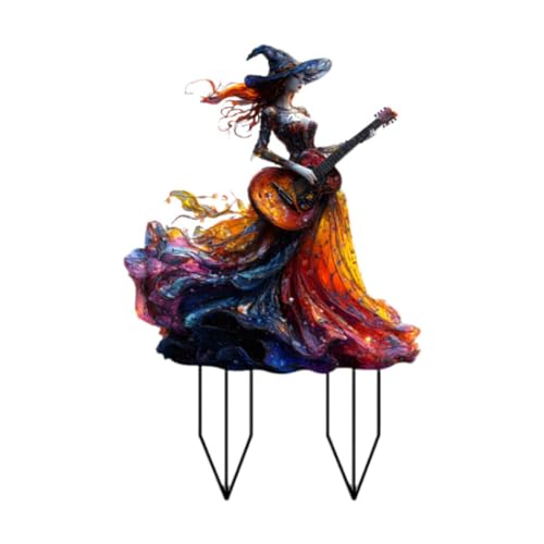Aymzbd 2D Gartenschild mit Flachem Acrylpfahl, Requisite, Hofschild, Halloween Dekoration für Hof, Rasen, Blumenbeet Im Freien, Gitarre von Aymzbd