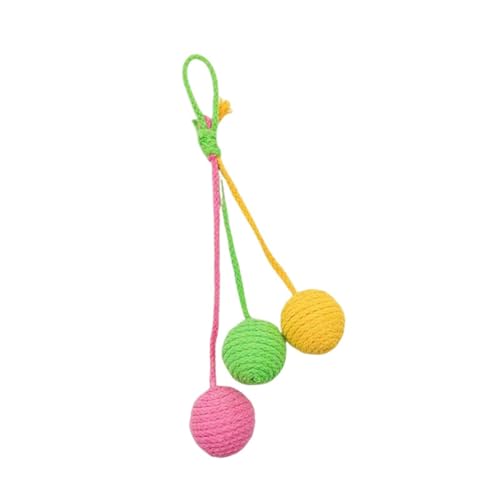 Aymzbd 3 Stück Sisalball Interaktives Hängespielzeug Als Kratzball Und Seilball für Katzen Robustes Beschäftigungsspielzeug Als Geschenk für Haustiere, Rosa Gelb Grün von Aymzbd