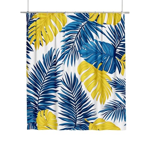 Blau Duschvorhang 180x200 cm, Duschvorhang Blatt Shower Curtains mit 12 Duschrollo Ringe Beschwerter Saum Wasserdicht, Trocknet Schnell, Waschbar Polyester Stoff für Nasszelle, Badezimmer Deko X-90 von Aynaeinn