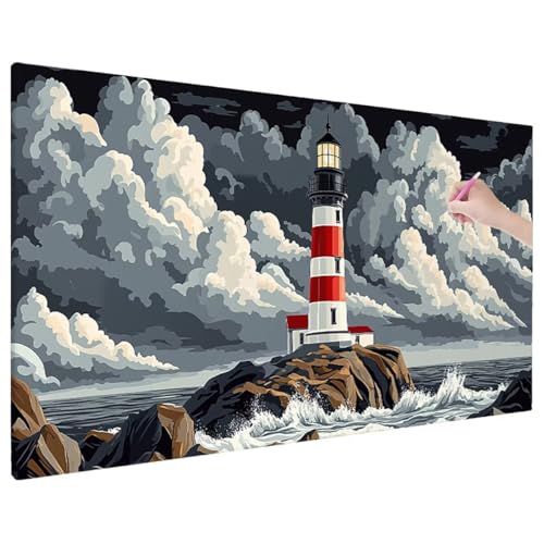 Diamond Painting 140x60 cm, Leuchtturm Diamant Painting Bilder Erwachsene Bastelset, 5D Diamond Paintings Erwachsene Set mit Runde Vollbohrer für Aesthetic Room Decor, Geschenke für Frauen (Meer) C-29 von Aynaeinn