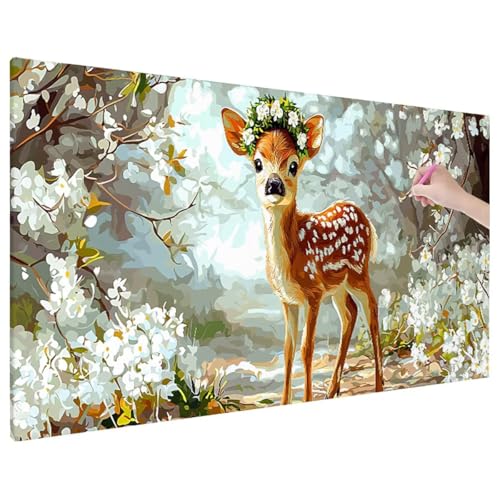 Diamond Painting 140x60 cm, Reh Diamant Painting Bilder Erwachsene Bastelset, 5D Diamond Paintings Erwachsene Set mit Runde Vollbohrer für Aesthetic Room Decor, Geschenke für Frauen (Blumen) C-35 von Aynaeinn