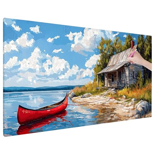 Diamond Painting 140x60 cm, Strand Diamant Painting Bilder Erwachsene Bastelset, 5D Diamond Paintings Erwachsene Set mit Runde Vollbohrer für Aesthetic Room Decor, Geschenke für Frauen (Boot) X-81 von Aynaeinn