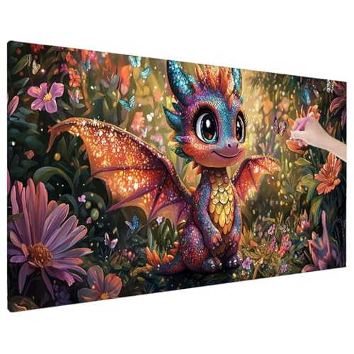 Diamond Painting 220x100 cm, Anime Diamant Painting Bilder Erwachsene Bastelset, 5D Diamond Paintings Erwachsene Set mit Runde Vollbohrer für Aesthetic Room Decor, Geschenke für Frauen (Drachen) D-64 von Aynaeinn