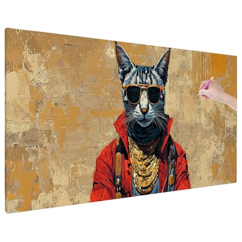 Diamond Painting 90x40 cm, Anime Diamant Painting Bilder Erwachsene Bastelset, 5D Diamond Paintings Erwachsene Set mit Runde Vollbohrer für Aesthetic Zimmer Decor, Geschenke für Frauen (Cat) E-33 von Aynaeinn