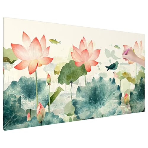 Diamond Painting 90x40 cm, Retro Diamant Painting Bilder Erwachsene Bastelset, 5D Diamond Paintings Erwachsene Set mit Runde Vollbohrer für Aesthetic Room Decor, Geschenke für Frauen (Lotus) C-62 von Aynaeinn