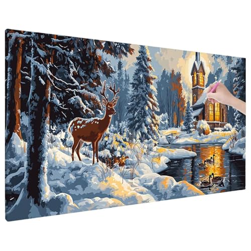 Diamond Painting 90x40 cm, Weihnachten Diamant Painting Bilder Erwachsene Bastelset, 5D Diamond Paintings Erwachsene Set mit Runde Vollbohrer für Aesthetic Room Decor, Geschenke für Frauen (Reh) C-65 von Aynaeinn