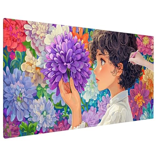 Diamond Painting Anime, Blumen Diamond Painting Erwachsene Groß XXL 110x50 cm, 5D Runde Diamant Stickerei Erwachsene Mosaikherstellung Bastelset, Herbst Zimmer Deko Wohnzimmer, Weihnachtsgeschen D-32 von Aynaeinn