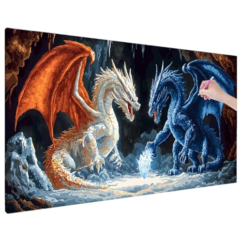Diamond Painting Anime, Drachen Diamond Painting Erwachsene Groß XXL 140x60 cm, 5D Runde Diamant Stickerei Erwachsene Mosaikherstellung Bastelset, Herbst Zimmer Deko Wohnzimmer, Weihnachtsgeschen C-27 von Aynaeinn