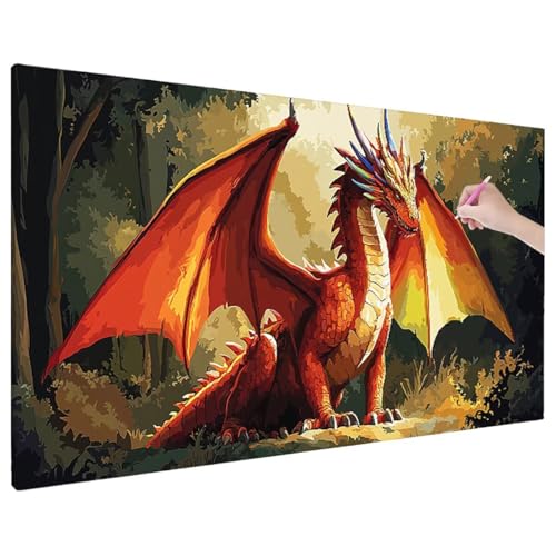 Diamond Painting Anime, Drachen Diamond Painting Erwachsene Groß XXL 140x60 cm, 5D Runde Diamant Stickerei Erwachsene Mosaikherstellung Bastelset, Herbst Zimmer Deko Wohnzimmer, Weihnachtsgeschen X-64 von Aynaeinn
