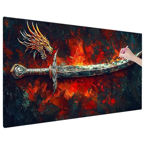 Diamond Painting Anime, Schwert Diamond Painting Erwachsene Groß XXL 180x80 cm, 5D Runde Diamant Stickerei Erwachsene Mosaikherstellung Bastelset, Herbst Zimmer Deko Wohnzimmer, Weihnachtsgeschen D-35 von Aynaeinn