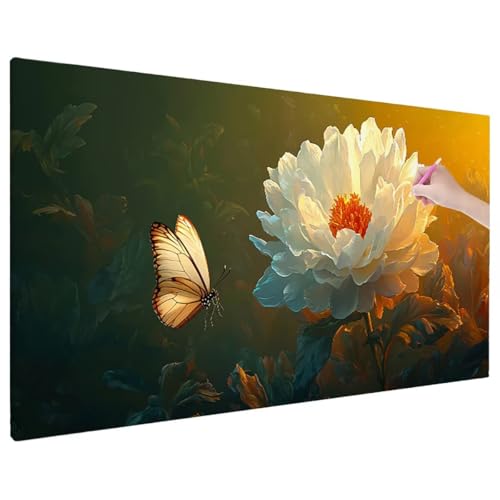 Diamond Painting Blume, Schmetterlinge Diamond Painting Erwachsene Groß XXL 110x50 cm, 5D Runde Diamant Stickerei Erwachsene Mosaikherstellung Bastelset, Zimmer Deko Wohnzimmer, Weihnachtsgeschen B-30 von Aynaeinn
