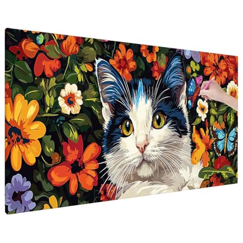 Diamond Painting Blumen, Cat Diamond Painting Erwachsene Groß XXL 220x100 cm, 5D Runde Diamant Stickerei Erwachsene Mosaikherstellung Bastelset, Herbst Zimmer Deko Wohnzimmer, Weihnachtsgeschen E-13 von Aynaeinn