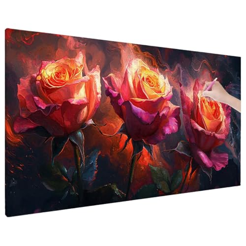 Diamond Painting Blumen, Fantasy Diamond Painting Erwachsene Groß XXL 70x30 cm, 5D Runde Diamant Stickerei Erwachsene Mosaikherstellung Bastelset, Herbst Zimmer Deko Wohnzimmer, Weihnachtsgeschen E-28 von Aynaeinn