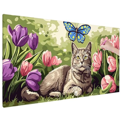 Diamond Painting Cat, Blumen Diamond Painting Erwachsene Groß XXL 110x50 cm, 5D Runde Diamant Stickerei Erwachsene Mosaikherstellung Bastelset, Herbst Zimmer Deko Wohnzimmer, Weihnachtsgeschen D-98 von Aynaeinn