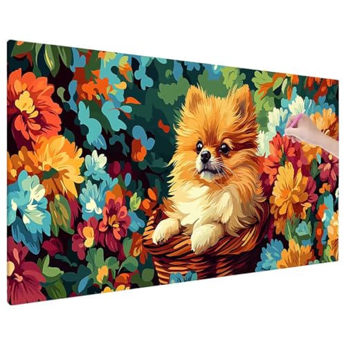 Diamond Painting Hund, Blumen Diamond Painting Erwachsene Groß XXL 90x40 cm, 5D Runde Diamant Stickerei Erwachsene Mosaikherstellung Bastelset, Herbst Zimmer Deko Wohnzimmer, Weihnachtsgeschen X-79 von Aynaeinn